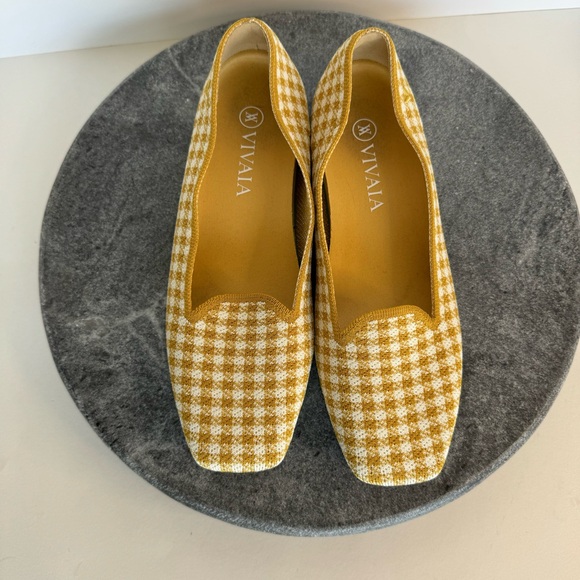 Vivaia Sylvia Yellow Square Toe Gingham Plaid Flats Loafers 38.5 - Picture 4 of 12